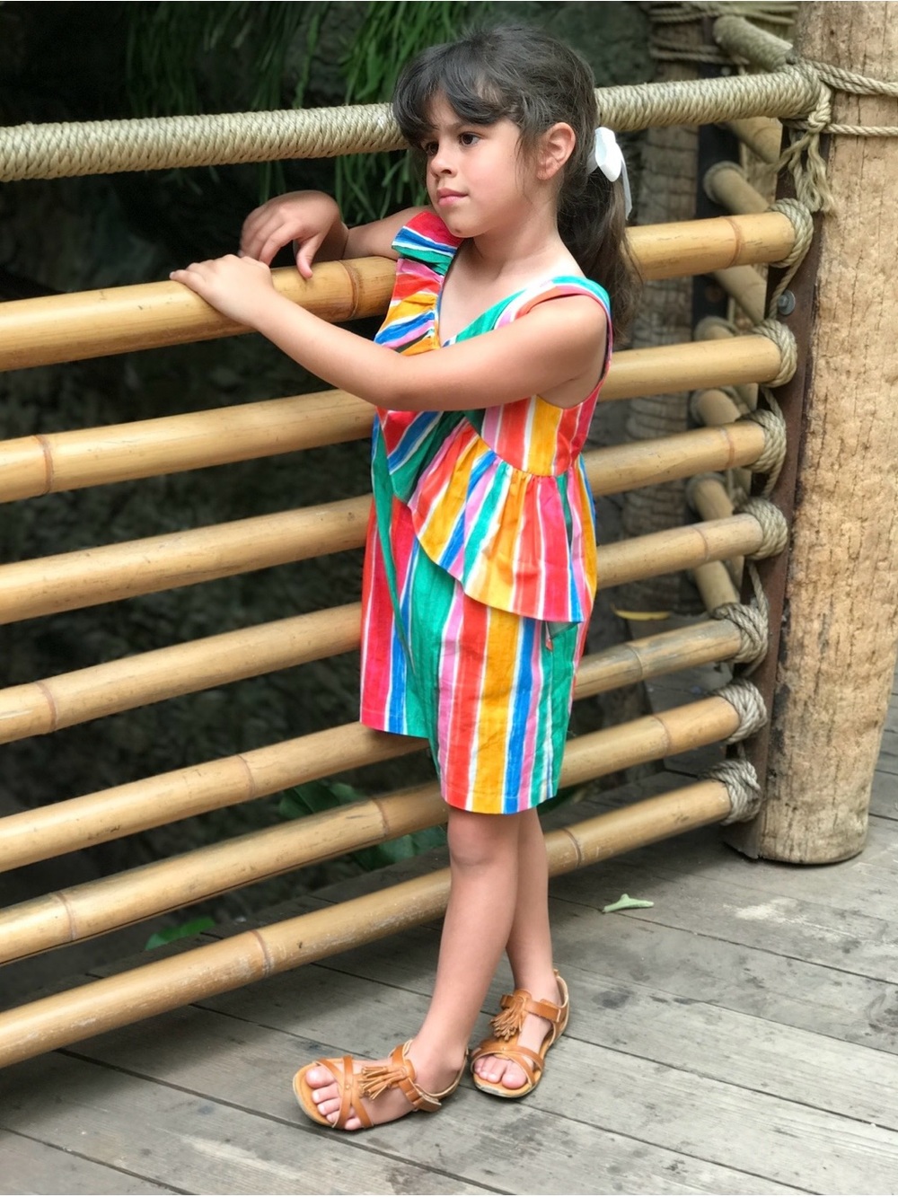 Zara Girls Multicolor Striped Cotton Romper Size 7 / 122 Ruffle Detail